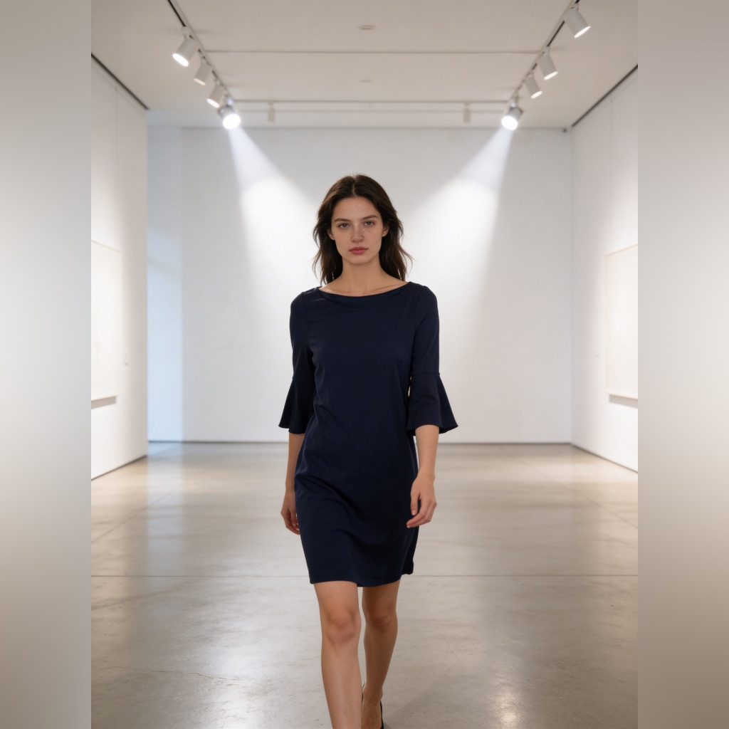 Ladies Elegant Crown & Ivy Navy Bell-Sleeve Mini Dress (Nwt)